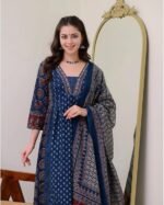 The Fashion Lend Women's Rayon Printed Anarkali Kurta and Pant with Dupatta Set - Image 5