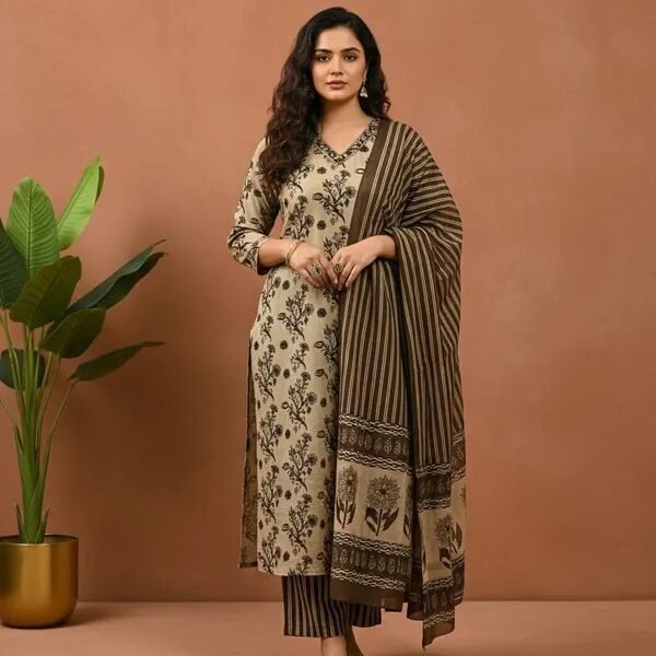 The Fashion Lend's Brown Cotton Kurta Set